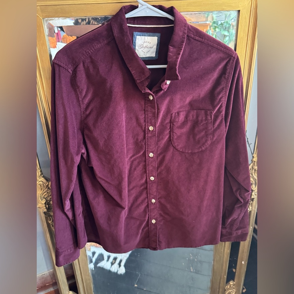 JACHS GF Burgundy Corduroy Button Down Shirt Long Sleeve Pocket Classic Fit